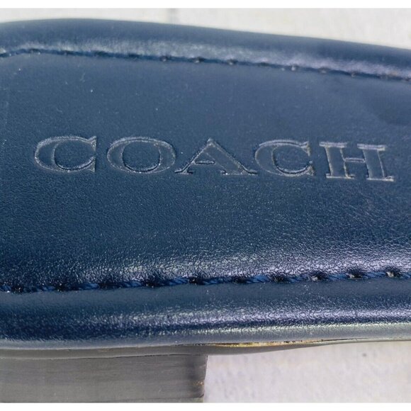 Coach Woman ARIANA Blue Leather Open Toe Low Block Heel Slide Sandals Sz 8.5 B - Picture 13 of 16